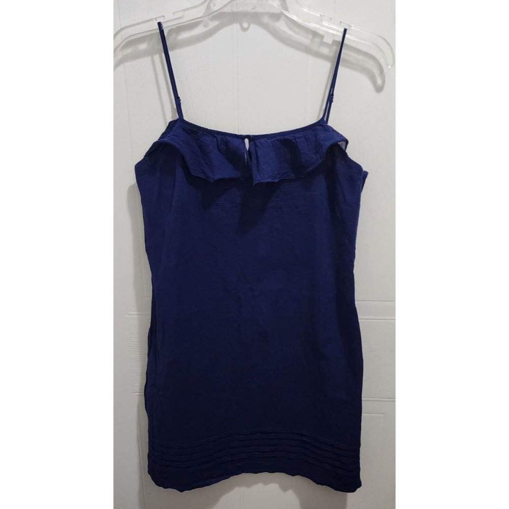 LOFT Women's Sleeveless Ruffle Hem Square Neck Dress Linen Blend Blue Size 4